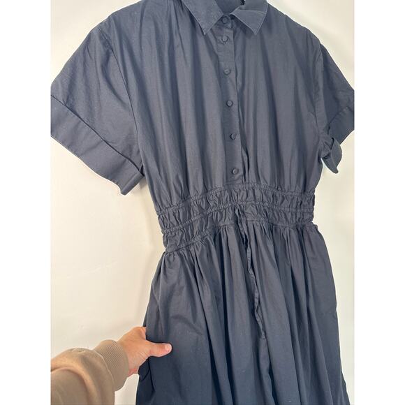 J.Crew Black Cotton Shirtdress with Drawstring Waist - Size 10 - Picture 4 of 8